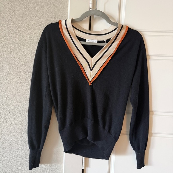 Sandro Paris Colle Sweater Wool Cashmere Black V-neck women’s size 2 - Picture 5 of 11